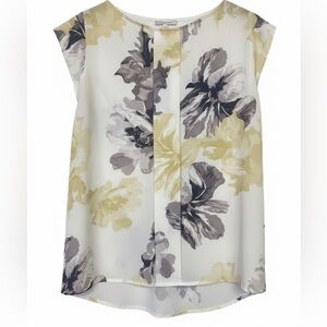 Tahari Arthur S. Levine Cap Sleeved Blouse yellow white gray size M watercolors